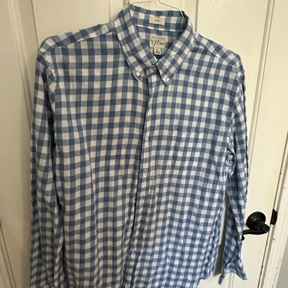 J. Crew Light Blue and White Checkered Shirt
